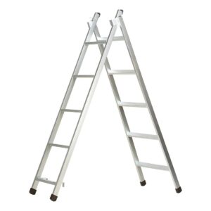 Escada Extensiva 5 Degraus 3 Em 1 Zincada Prata Multifuncional Dobrável