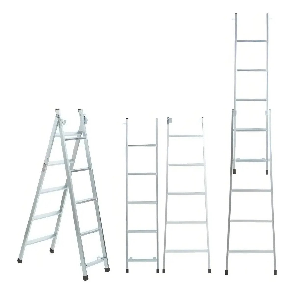 Escada Extensiva 5 Degraus 3 Em 1 Zincada Prata Multifuncional Dobrável - Imagem 2